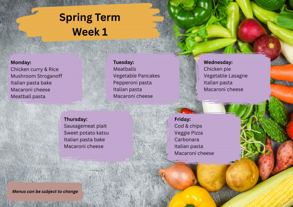 Spring Term Menu Week 1