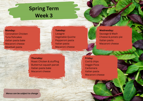 Spring Term Menu Week 3